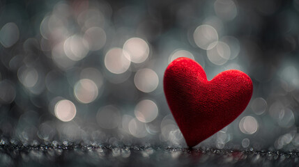 Fototapeta premium Red Heart Valentine’s Day Greeting Card with Bokeh Background