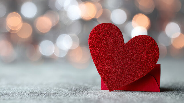 Red Heart Valentine&rsquo;s Day Greeting Card with Bokeh Background