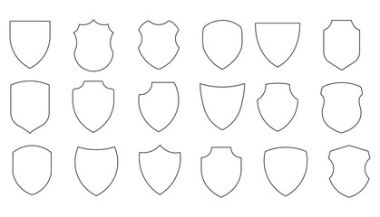 Shield icons set. Editable stroke.
