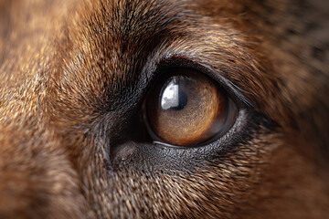 Extreme close up of dog eye with brown iris