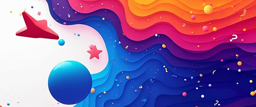 Colorful 3D shapes gently rotate as the camera smoothly pans over a vibrant abstract landscape with playful curves and vivid hues, creating a dynamic, eye-catching, and cinematic scene.