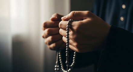Muslim Praying With Tasbih Deep Faith During fast ramadhan