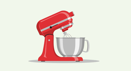 Fototapeta premium Red Stand Mixer Pouring into Bowl.