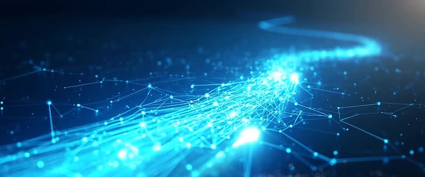 Futuristic digital network map with location icons pulses gently, as camera slowly pans across a vibrant, cinematic scene, highlighting innovation, technology, and data connectivity.