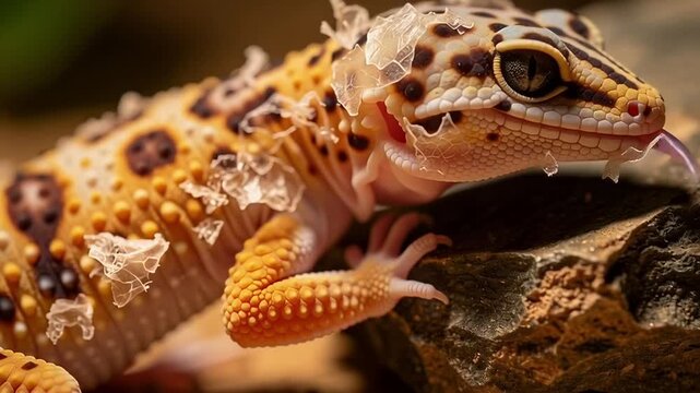 Leopard Gecko Shedding Skin CloseUp.