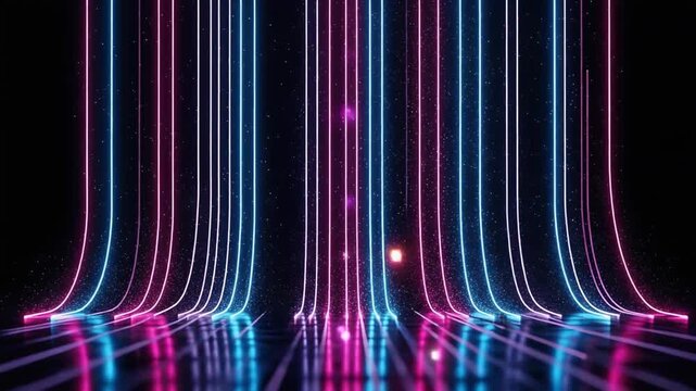 Futuristic Neon Lines Background Pink and Blue Glowing Digital Technology Data Flow.