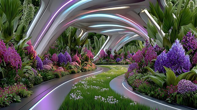 Fantasy neon garden corridor high resolution picture