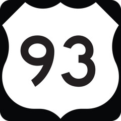 Fototapeta premium US Route 93 Highway White on Black Shield Badge MUTCD Vector Design Emblem