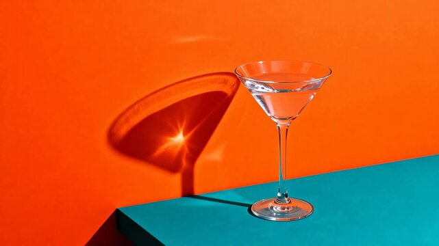 Martini glass on colorful surface