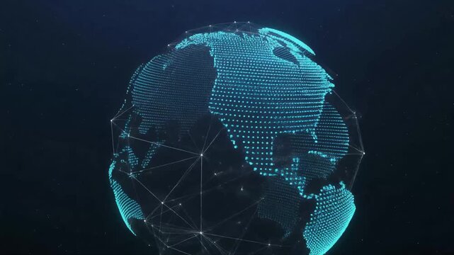 Spinning Globe Made of Connected Dots and Lines - Digital Network Visualization