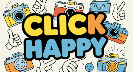 Fototapeta premium Colorful Click Happy Camera Graphics Illustration.