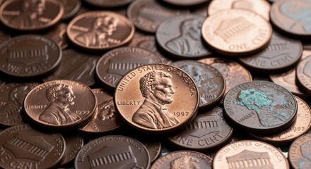 Pile of old copper coins money.