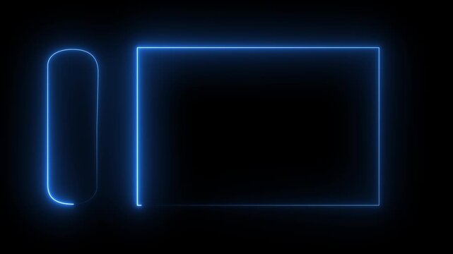 Glowing neon rectangle border frame line animation. Straight neon line animation on black background. 4k animation.