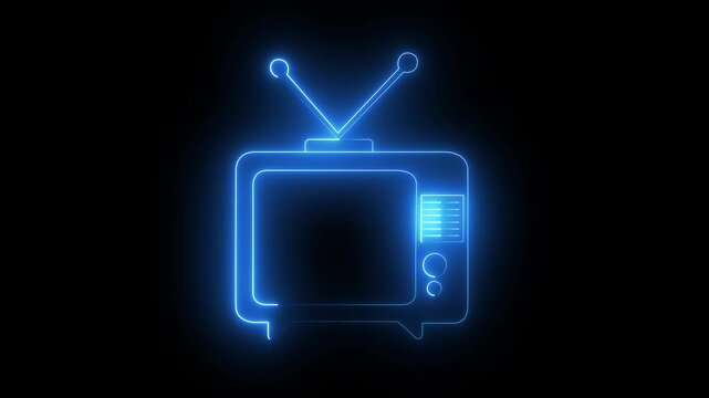 Neon glowing Old television icon isolated on black background. tv icon animation. Can be used to compose various media such as news.