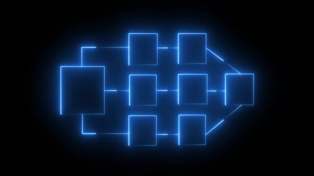 Neon Geometric Network Flowchart Diagram Abstract Background Technology Concept. Ai tools or neon box. Multi function for Agentic AI technology motion background.