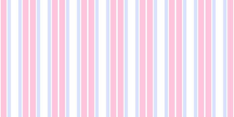 Obraz premium Seamless vertical stripe pattern with pastel pink, blue, and white lines. Cute soft aesthetic background for nursery, wallpaper, textile, and wrapping paper design.