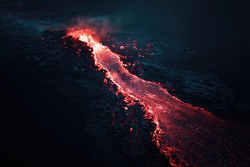 Fototapeta premium A volcanic eruption caused lava to flow down the hillside
