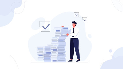 Businessman Organizing Stack of Documents and Paperwork, Task Management Concept