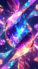 Abstract geometric composition featuring luminous gemstone crystals