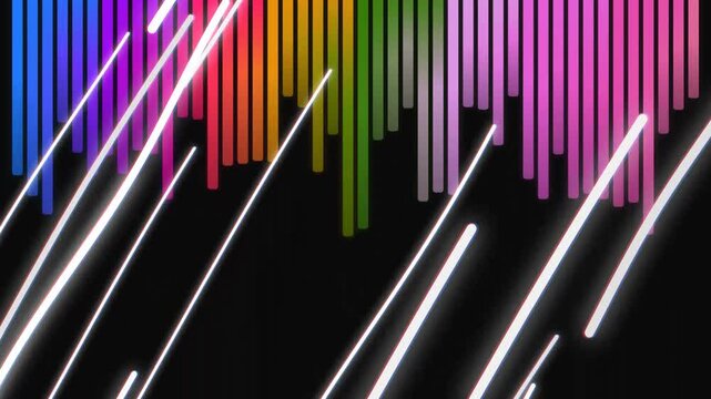 Vibrant bars and white streaks moving across a dark background from a close-up viewpoint