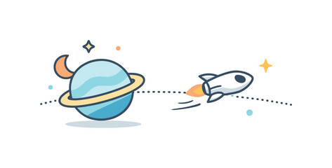 Crossing invisible thresholds and personal growth milestones expressed through subtle cosmic transition, a spacecraft passing a faint boundary line in space near a planet