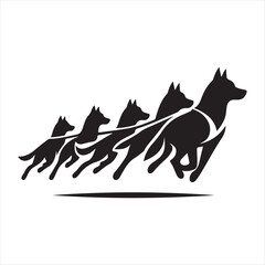 Obraz premium Sled dog team vector silhouette clip art logo design concept illustration