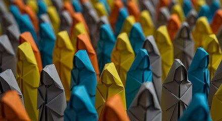 Fototapeta premium Colorful origami sculptures arranged in a dense pattern
