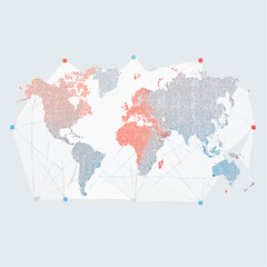 Naklejka premium Detailed vector illustration of a global world map and globe showing continents like Europe, Asia, and America for geography, travel, and business design