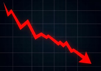 Obraz premium Red Arrow Downtrend on Dark Grid Background