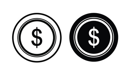 Obraz premium Two black and white circular icons depict US dollar signs within framed coin like designs