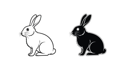 Obraz premium A simple illustration depicts two rabbits one white and one black in a contrasting style