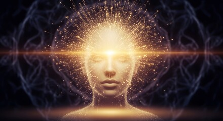 Fototapeta premium The illuminated human mind radiating light and energy, symbolizing thought, consciousness, and enlightenment
