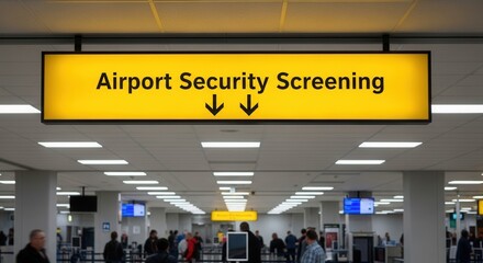 Airport Security Screening Sign Directs Passengers Toward Checkpoint, Ensuring Safety