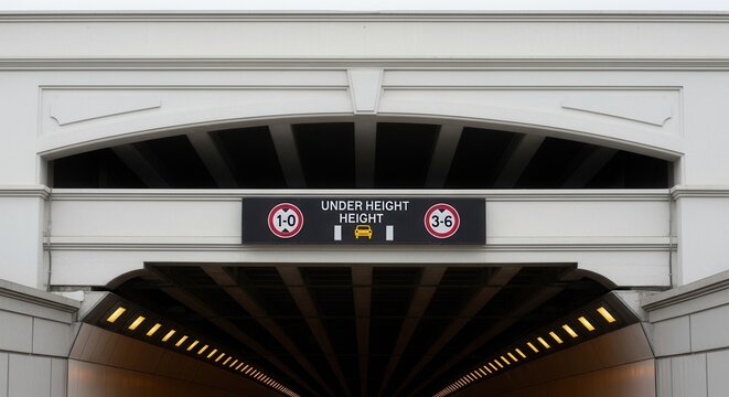 A Modern Architectural Perspective Depicting A Height Restriction Sign For Vehicles