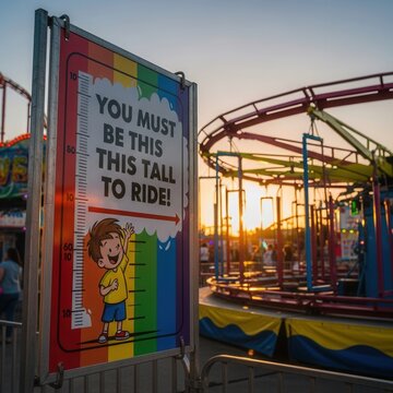 Amusement Park Height Requirement Sign Displays Fun and Colorful Roller Coaster Attraction
