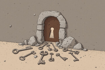 many keys in front of keyhole