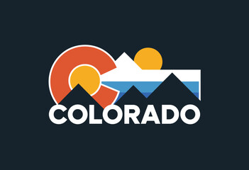 Vibrant Geometric Design of Colorado Mountains at Sunset in Warm Earthy Tones