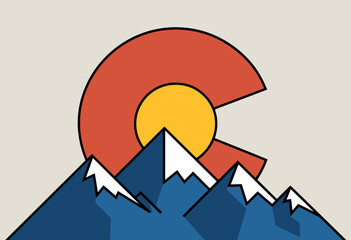Stylized Colorado State Logo with Vibrant Mountains and Iconic Colors