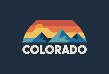 Vibrant Geometric Design of Colorado Mountains at Sunset in Warm Earthy Tones