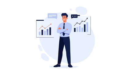 Fototapeta premium Business Analyst Standing Confident With Financial Growth Charts and Data