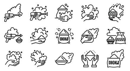 Obraz premium A collection of twenty line icons depicting various objects and actions with smoke and steam effects on a white background.