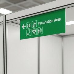 Clear Green Signage Indicating Vaccination Zone Within a Modern Medical Facility
