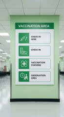 Clear Guidance Signage for Vaccination Area in Medical Facility Promoting Public Health Initiatives
