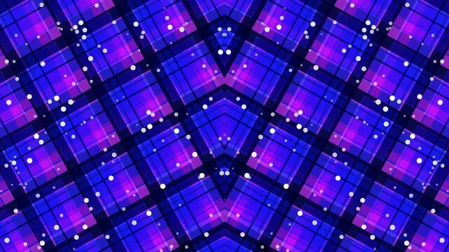 Vibrant Geometric Patterns Abstraction Shimmering in Purple Blues with Moving Lights