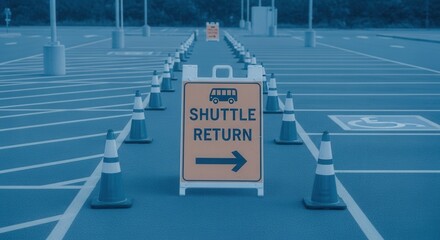Clear Shuttle Return Sign Directing Passengers, Emphasizing Organized Transportation Areas