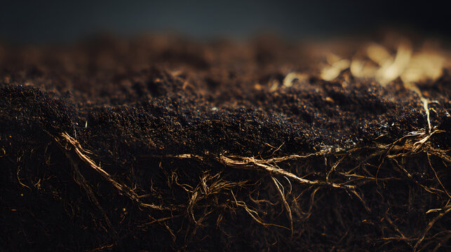 Soil and plant roots close up