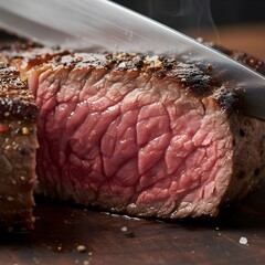 미디움웰던 스테이크 썰고잇는 순간The moment I cut the medium well done steak