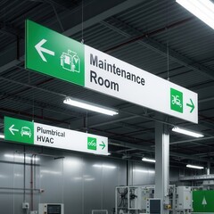 Fototapeta premium Directional Signs Guiding Towards Industrial Maintenance and Plumbrical HVAC Services
