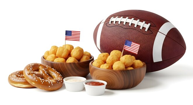 American football food and american football on white background