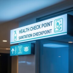 Essential Health And Sanitation Checkpoint Signage Displayed For Public Guidance And Safety